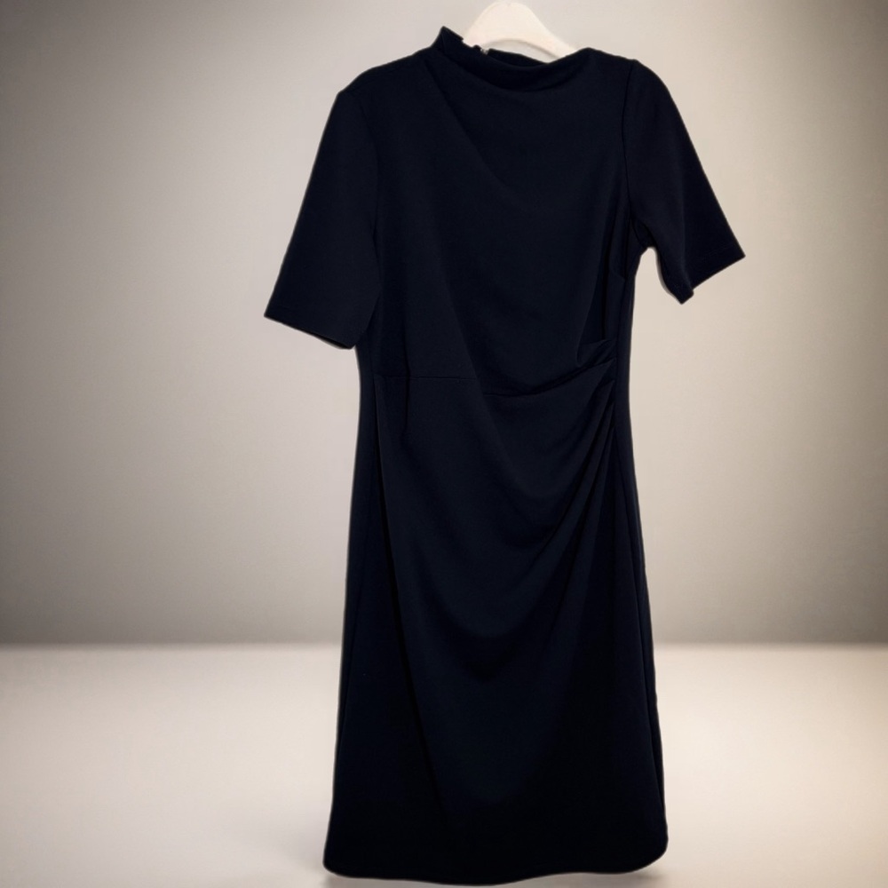 Maggy London Midnight Blue Slant Neckline Short Sleeve Sheath Dress Size 14